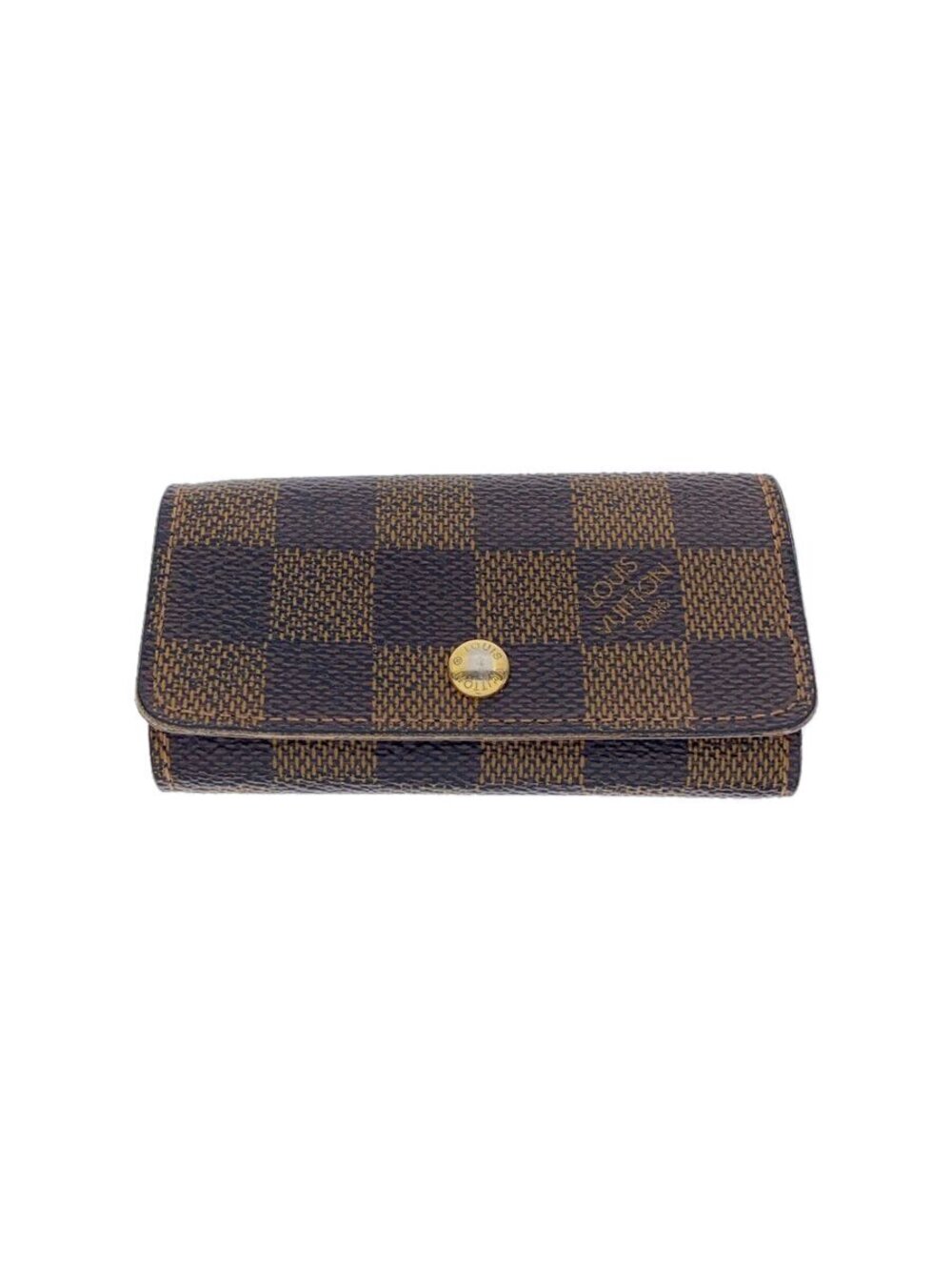 LOUIS VUITTON Key Case Wallet Leather Brown Check